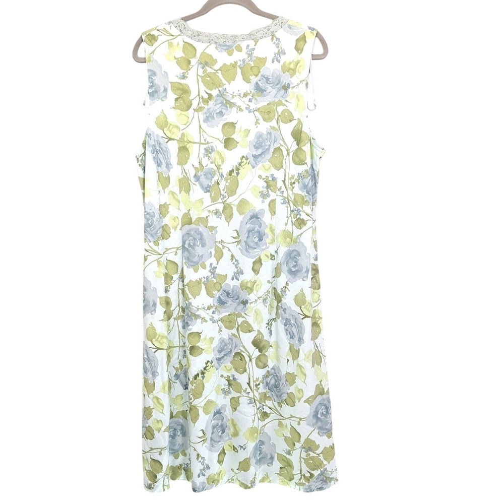 Vintage Norton Studio Dress Womens XL Linen Blend Blue Floral Shift Cottagecore - Picture 2 of 8
